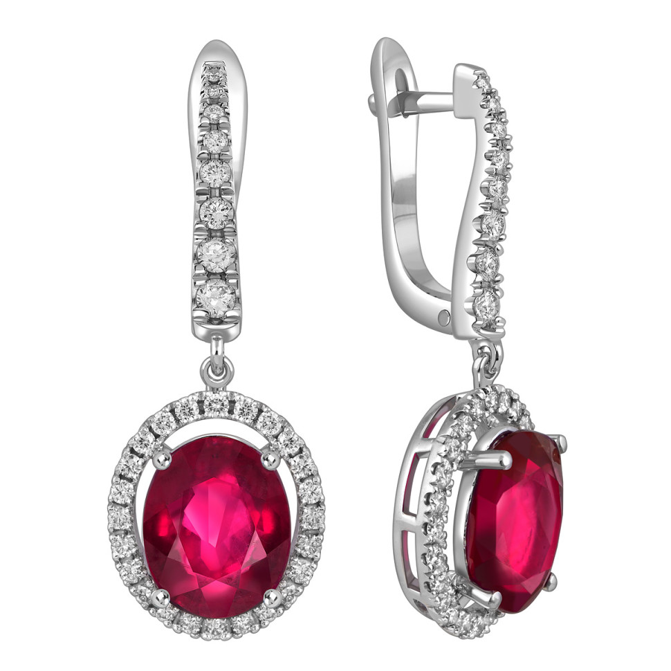 Серьги из белого золота с бриллиантами и рубинами (058443)