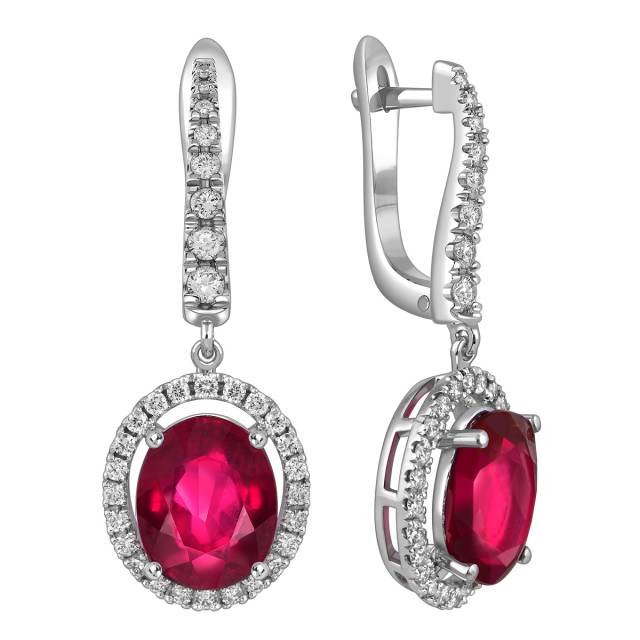 Серьги из белого золота с бриллиантами и рубинами (058443)