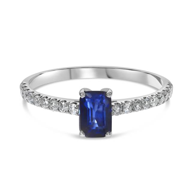 Кольцо из белого золота с бриллиантами и сапфиром (058536)