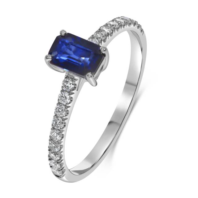 Кольцо из белого золота с бриллиантами и сапфиром (058536)