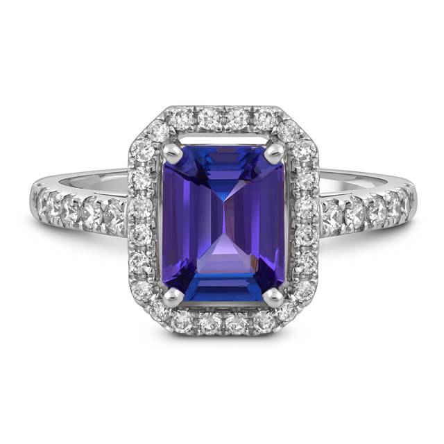 Кольцо из белого золота с бриллиантами и танзанитом (050552)