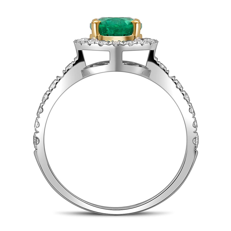 Кольцо из белого золота с бриллиантами и изумрудом (049505)