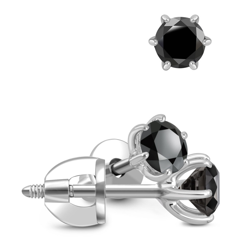 Серьги пусеты из белого золота с чёрными бриллиантами (047200)