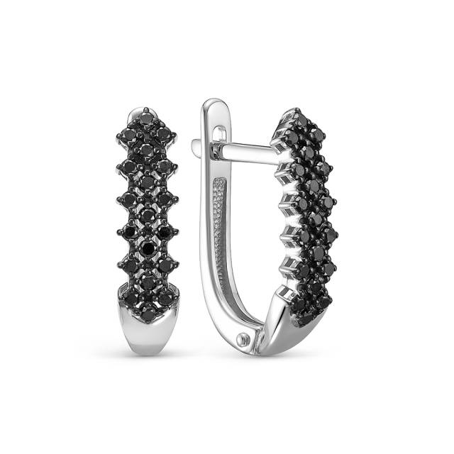 Серьги  из белого золота с чёрными бриллиантами (062973)