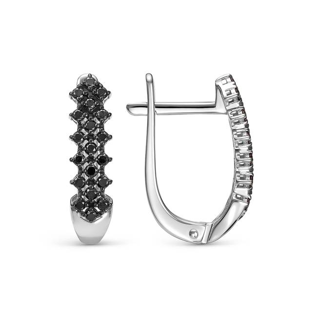 Серьги  из белого золота с чёрными бриллиантами (062973)