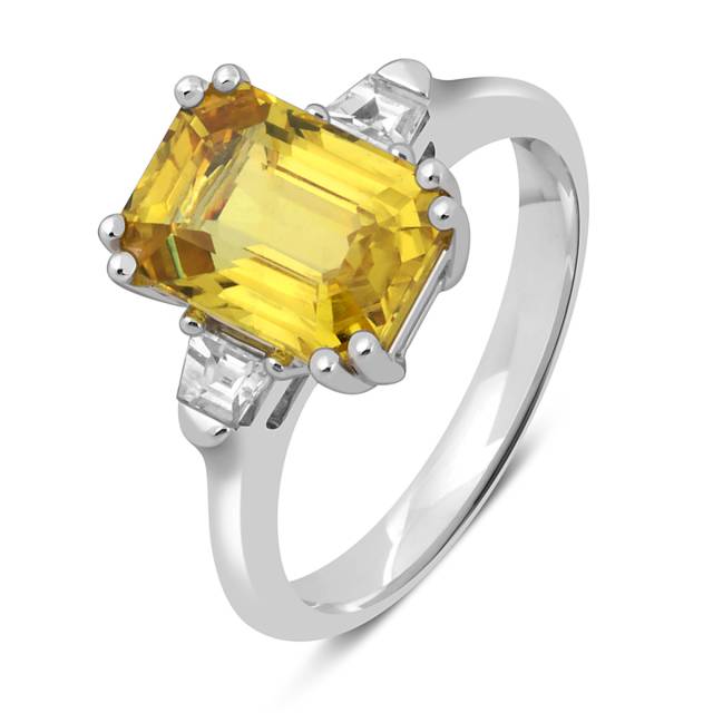 Кольцо из белого золота с бриллиантами и жёлтым сапфиром (048458)