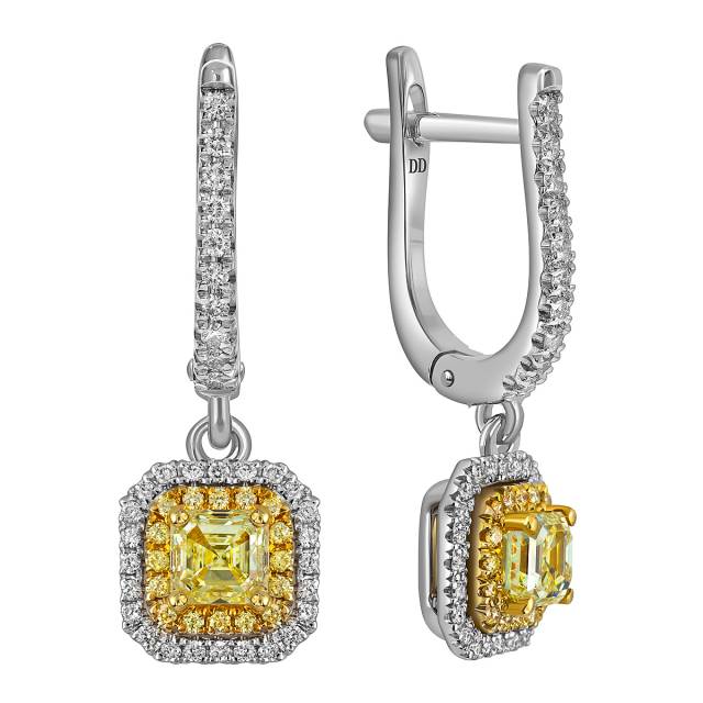Серьги из белого золота с жёлтыми бриллиантами (063511)