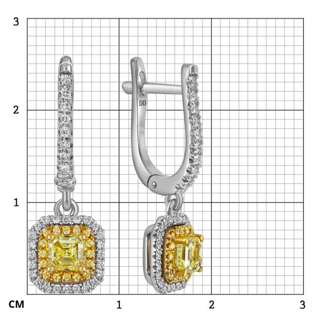 Серьги из белого золота с жёлтыми бриллиантами (063511)