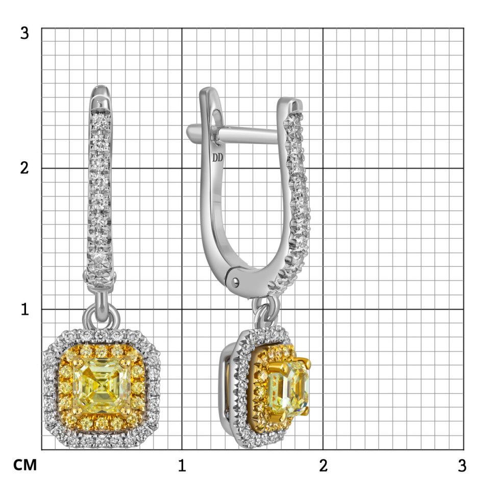 Серьги из белого золота с жёлтыми бриллиантами (063511)