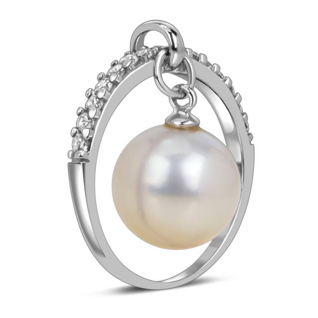 Кольцо из белого золота с фианитами и жемчугом (057890)