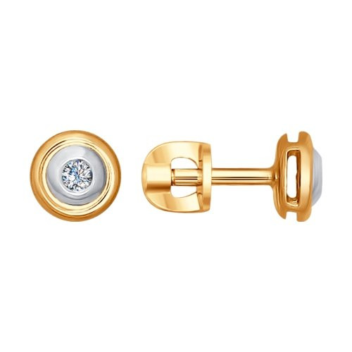 Серьги пусеты из красного золота с бриллиантами (029530)