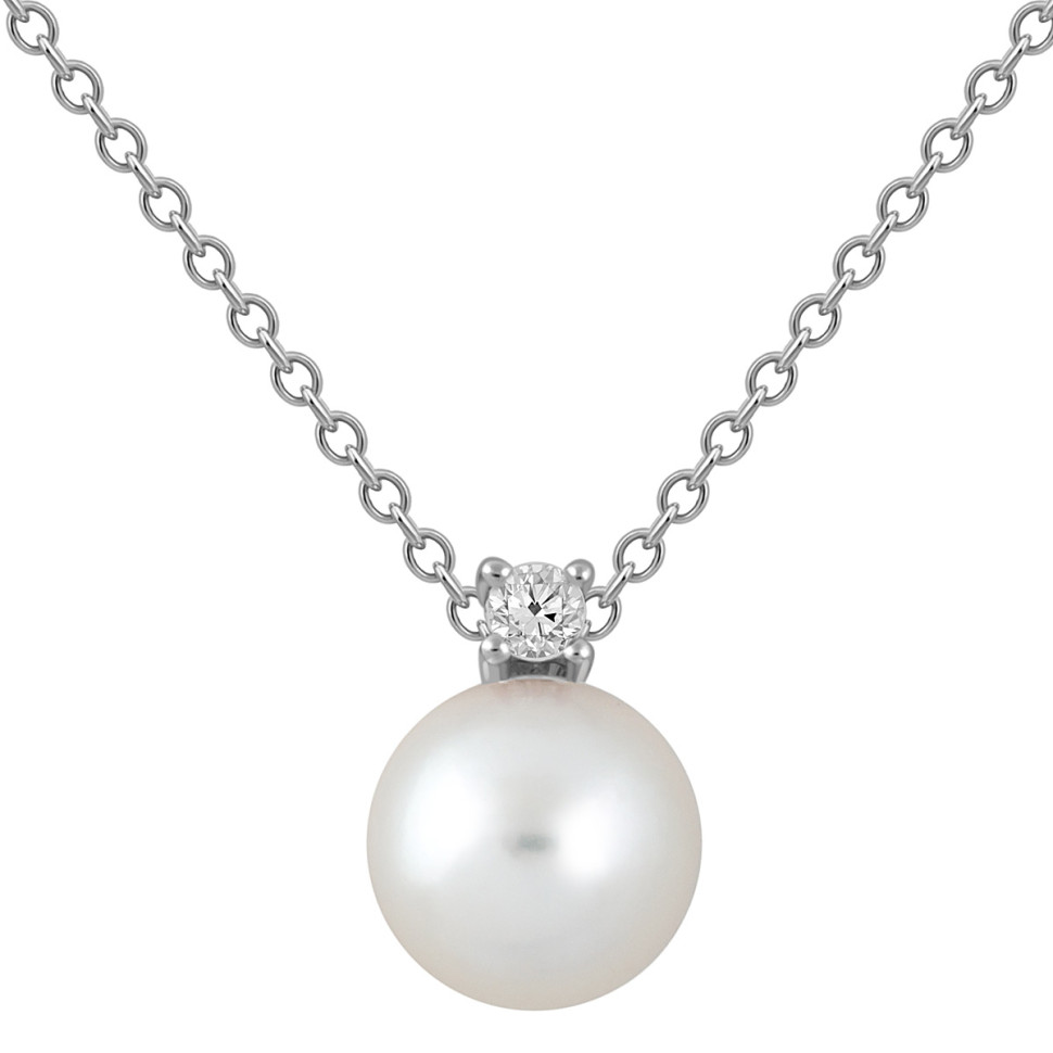 Колье из белого золота с бриллиантом и жемчужиной 