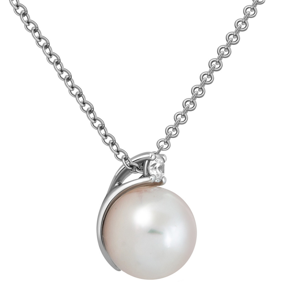 Колье из белого золота с бриллиантом и жемчужиной 