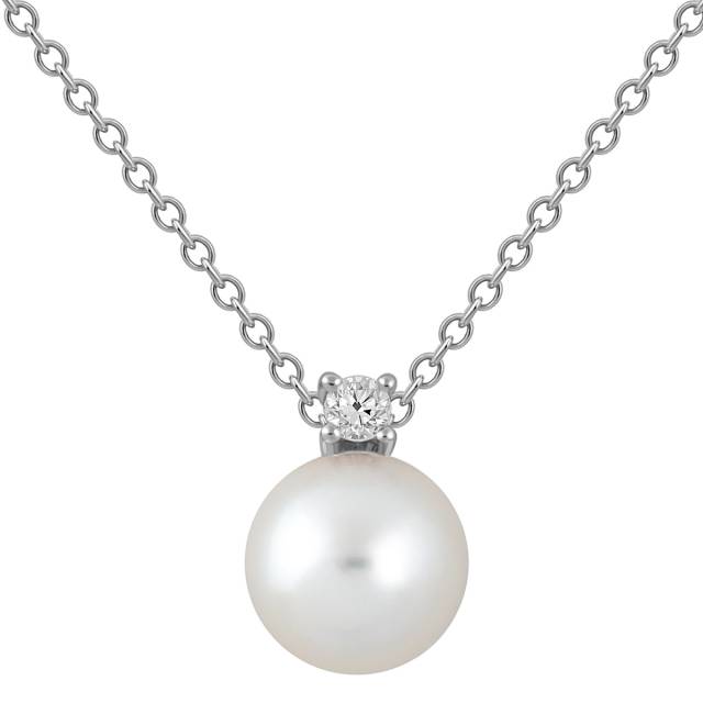 Колье из белого золота с бриллиантом и жемчужиной "Crivelli" (049111)