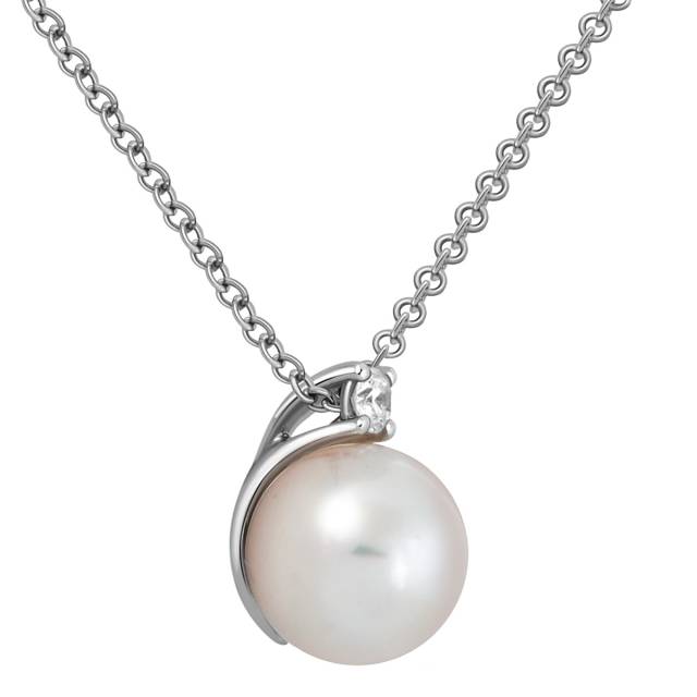 Колье из белого золота с бриллиантом и жемчужиной "Crivelli" (049111)
