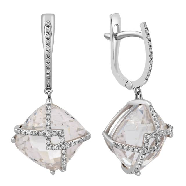 Серьги из белого золота с бриллиантами и кварцем (003195)