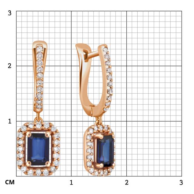 Серьги из красного золота с бриллиантами и сапфирами (039049)