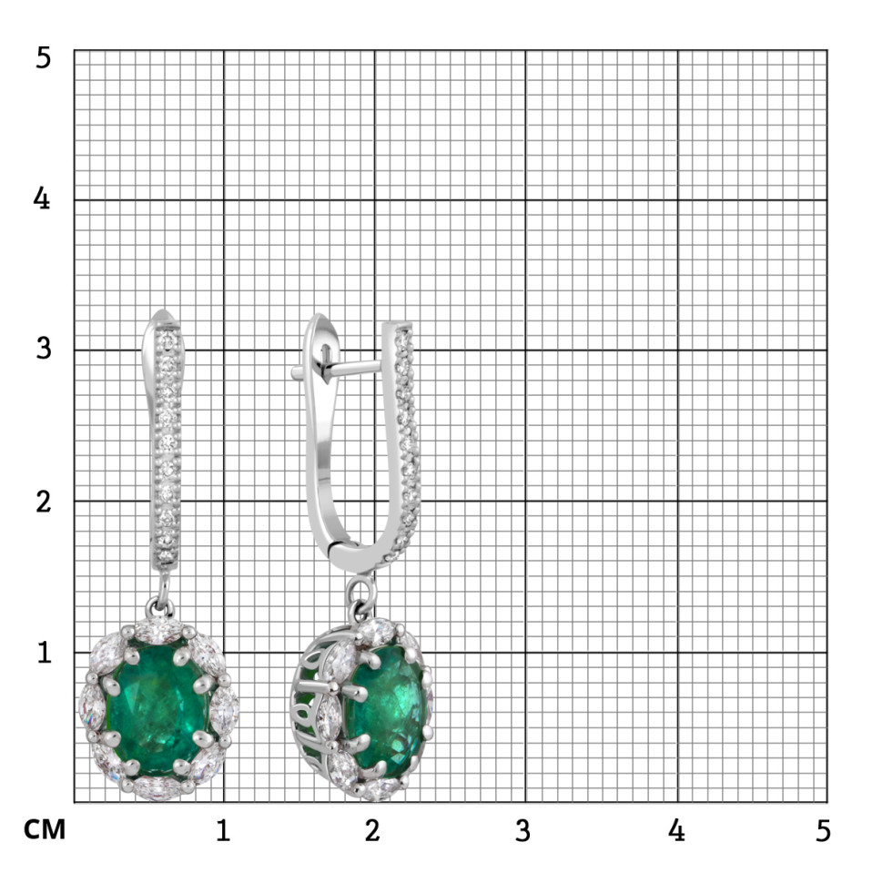 Серьги из белого золота с бриллиантами и изумрудами (039653)