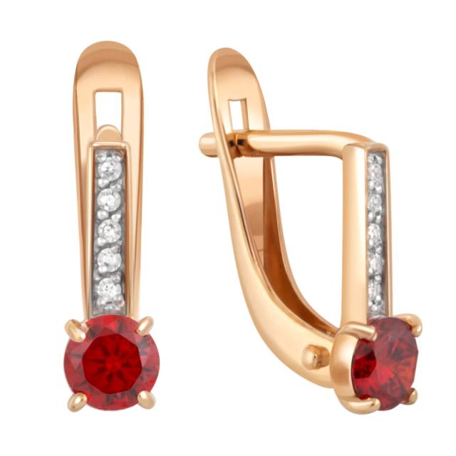 Детские серьги из красного золота с цветными фианитами (039148)