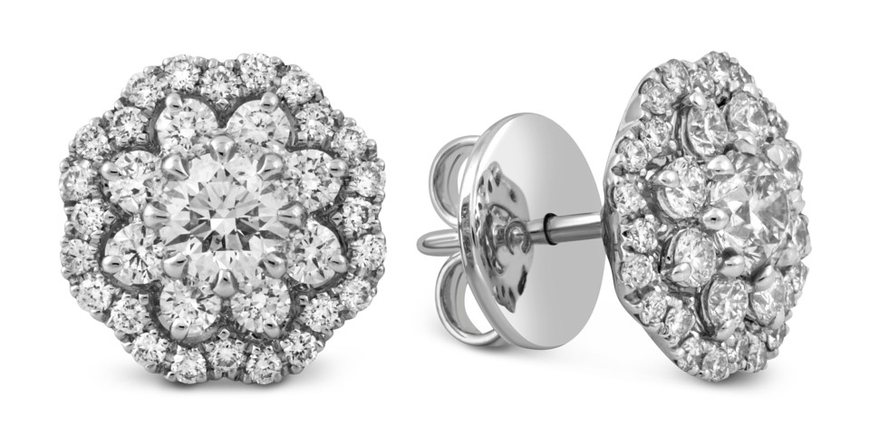 Серьги пусеты из белого золота с бриллиантами 