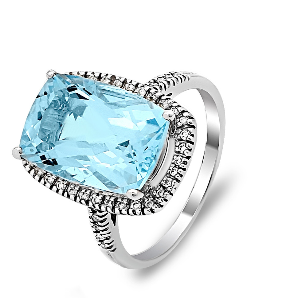 Кольцо из белого золота с бриллиантами и топазом (018042)