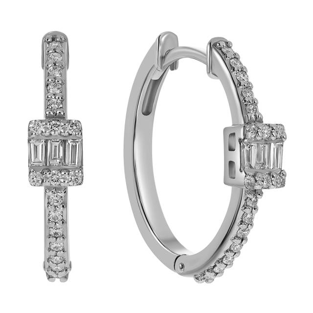 Серьги конго из белого золота с бриллиантами  (058637)