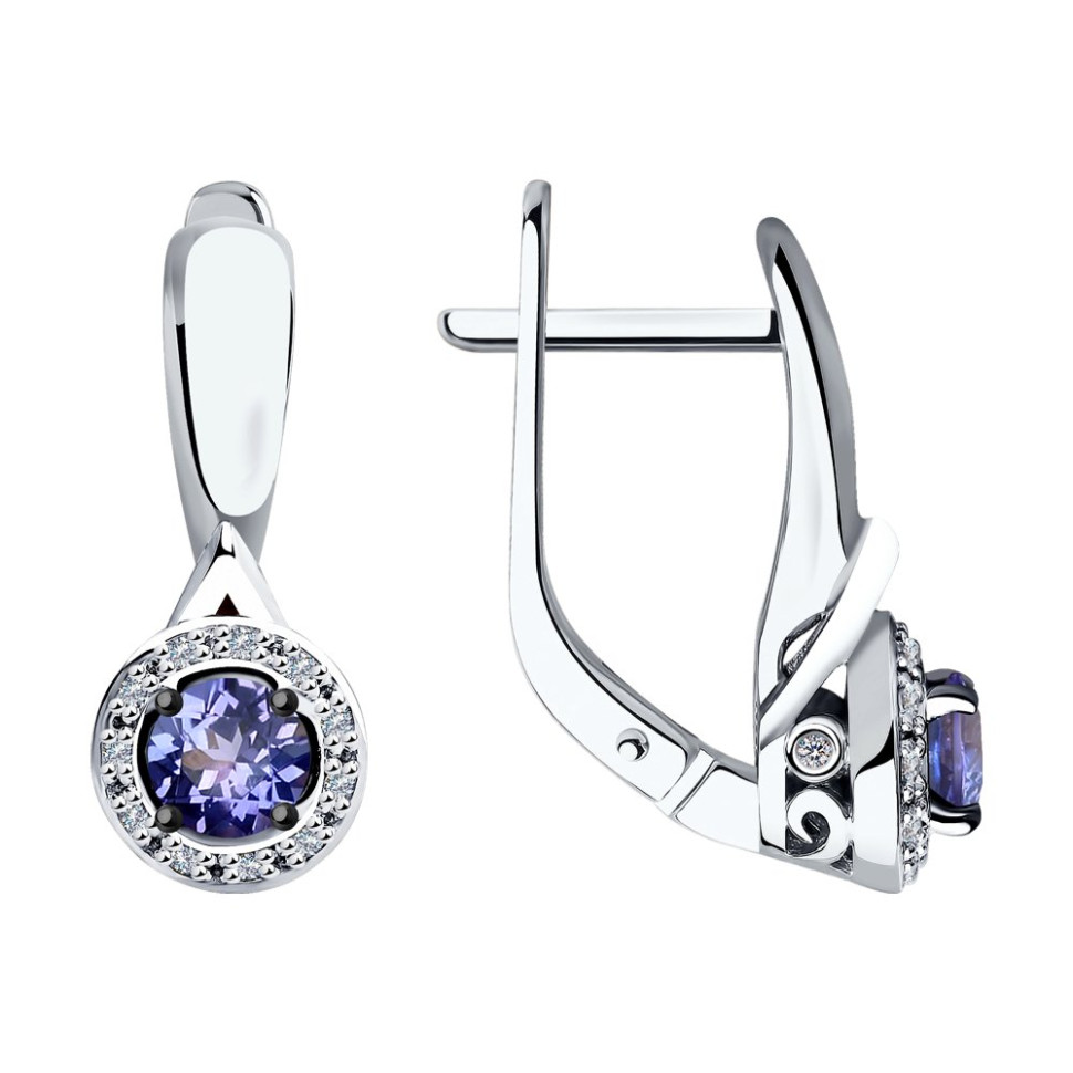 Серьги из белого золота с бриллиантами и танзанитами (047398)