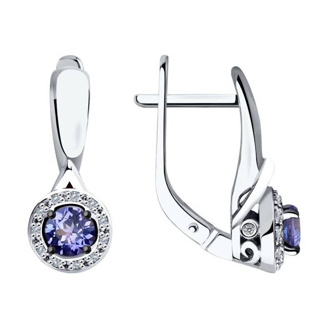 Серьги из белого золота с бриллиантами и танзанитами (047398)