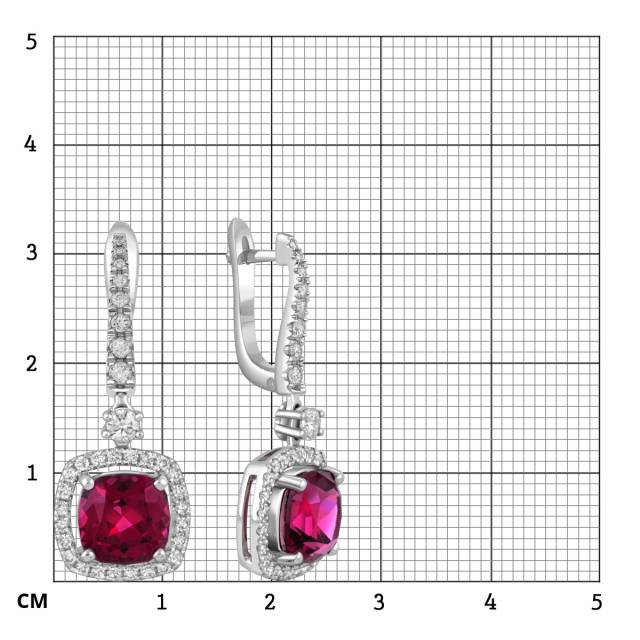 Серьги из белого золота с бриллиантами и родолитами (051717)