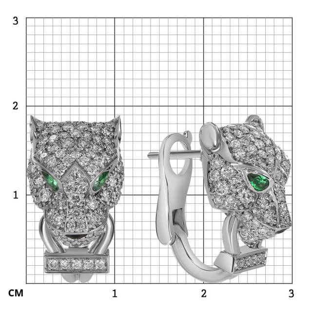 Серьги из белого золота с бриллиантами и изумрудами (060529)