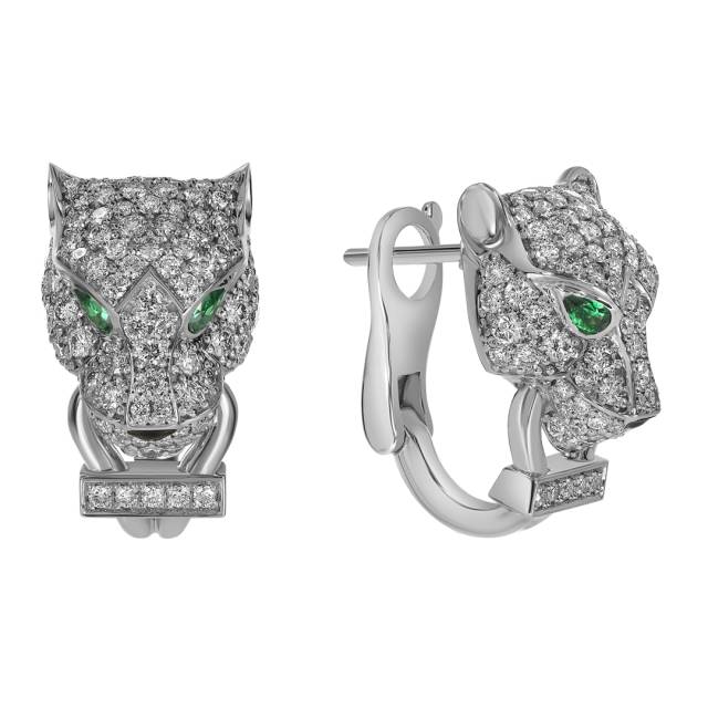 Серьги из белого золота с бриллиантами и изумрудами (060529)