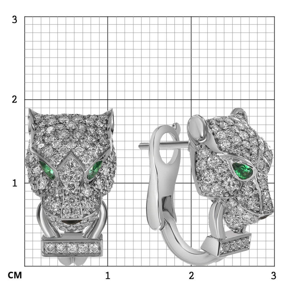 Серьги из белого золота с бриллиантами и изумрудами (060529)