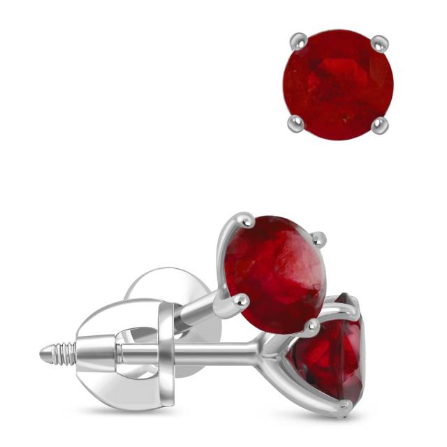Серьги пусеты из белого золота с рубинами (060566)