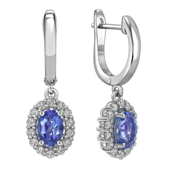 Серьги из белого золота с бриллиантами и танзанитами (061654)