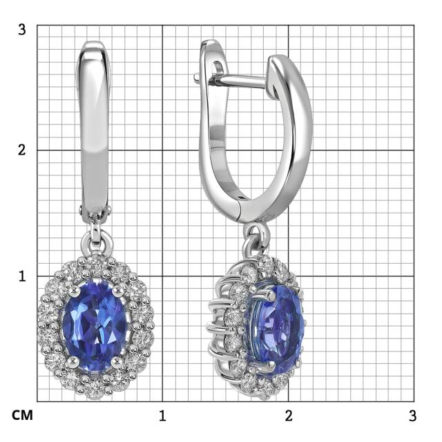Серьги из белого золота с бриллиантами и танзанитами (061654)