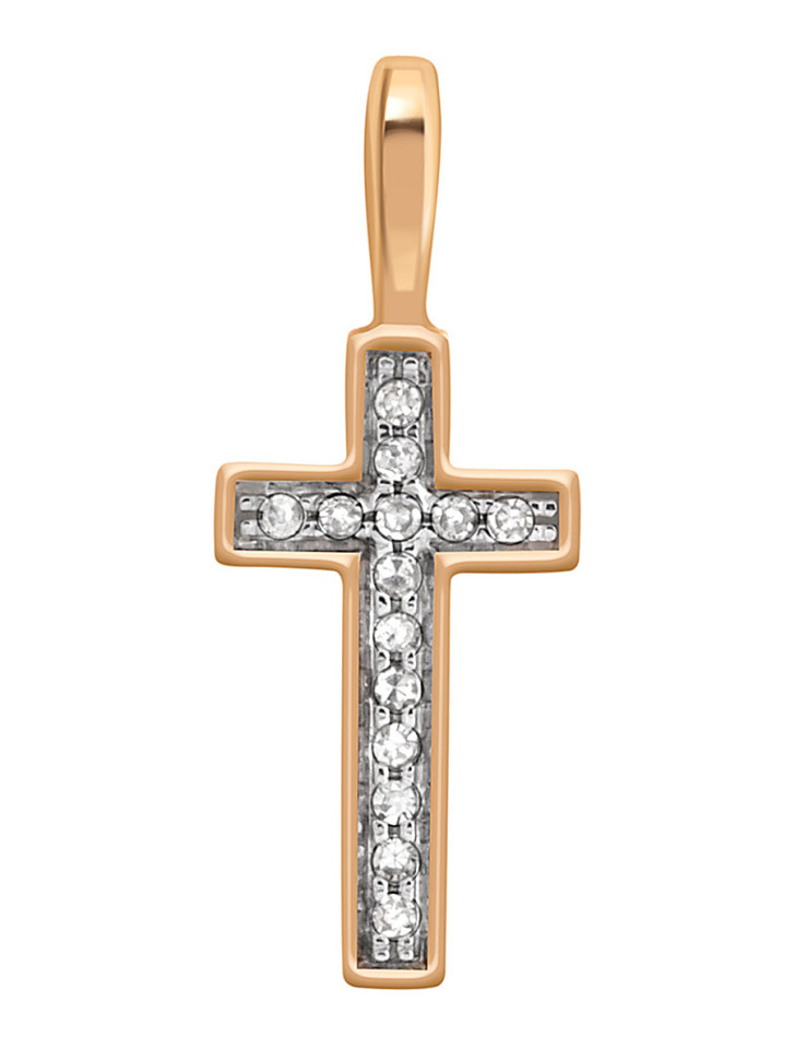 Кулон крест из красного золота с бриллиантами (044452)