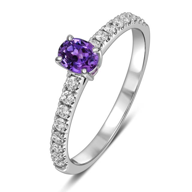 Кольцо из белого золота с бриллиантами и фиолетовым сапфиром (063674)