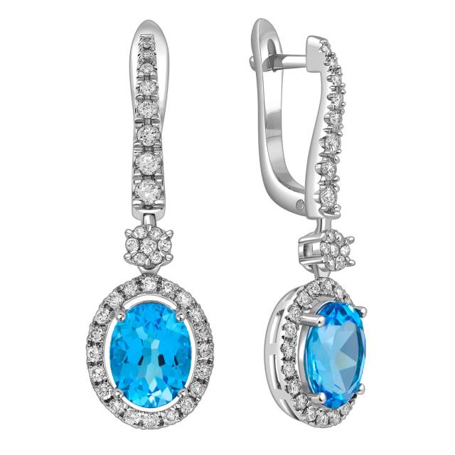 Серьги из белого золота с бриллиантами и топазами (058471)