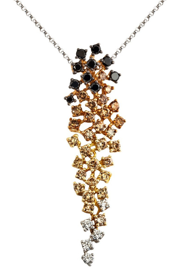 Колье с белыми, коричневыми и черными бриллиантами из белого золота (002986)