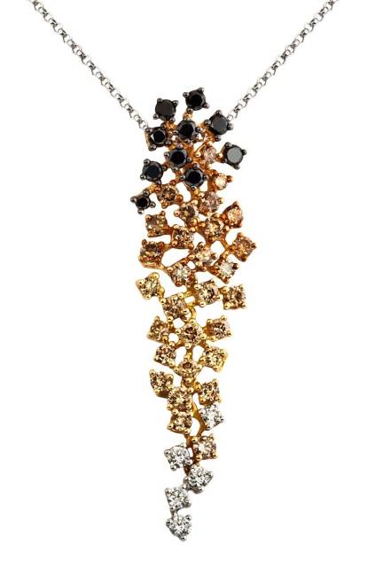Колье с белыми, коричневыми и черными бриллиантами из белого золота (002986)