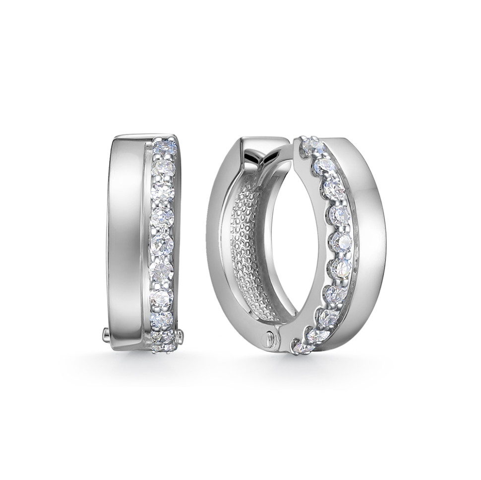 Серьги конго из белого золота с бриллиантами (052832)