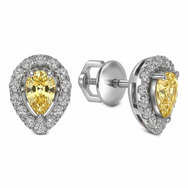 Серьги пусеты из белого золота с бриллиантами (062900)