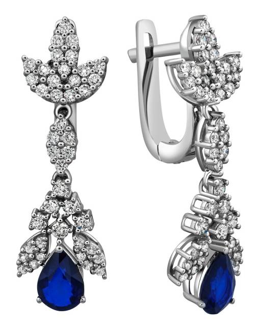 Серьги из белого золота с бриллиантами и сапфирами (023248)