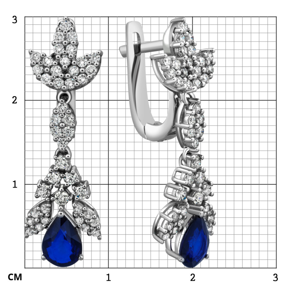 Серьги из белого золота с бриллиантами и сапфирами (023248)