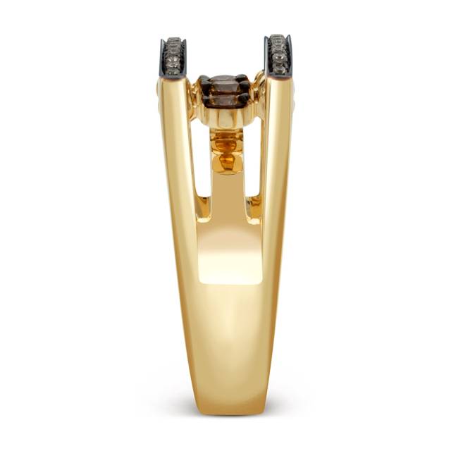 Кольцо из жёлтого золота с "плавающими" коньячными бриллиантами (032645)