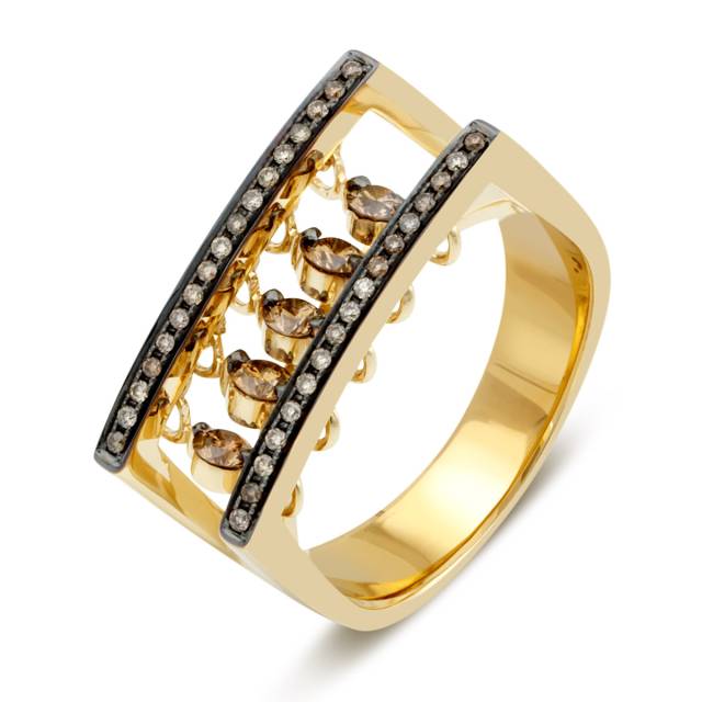 Кольцо из жёлтого золота с "плавающими" коньячными бриллиантами (032645)