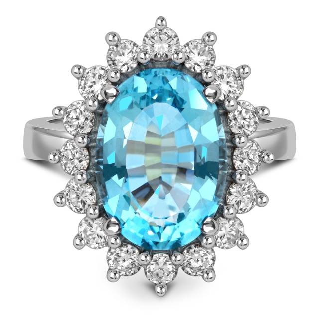 Кольцо из белого золота с бриллиантами и аквамарином (058663)