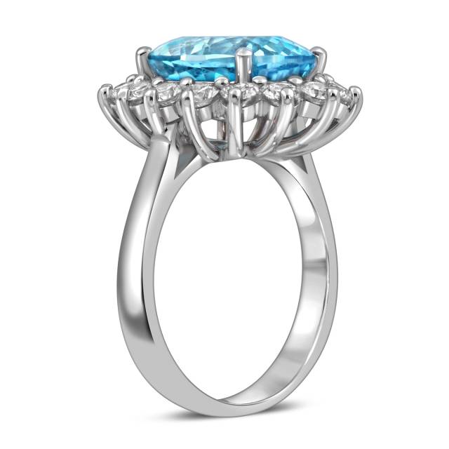 Кольцо из белого золота с бриллиантами и аквамарином (058663)