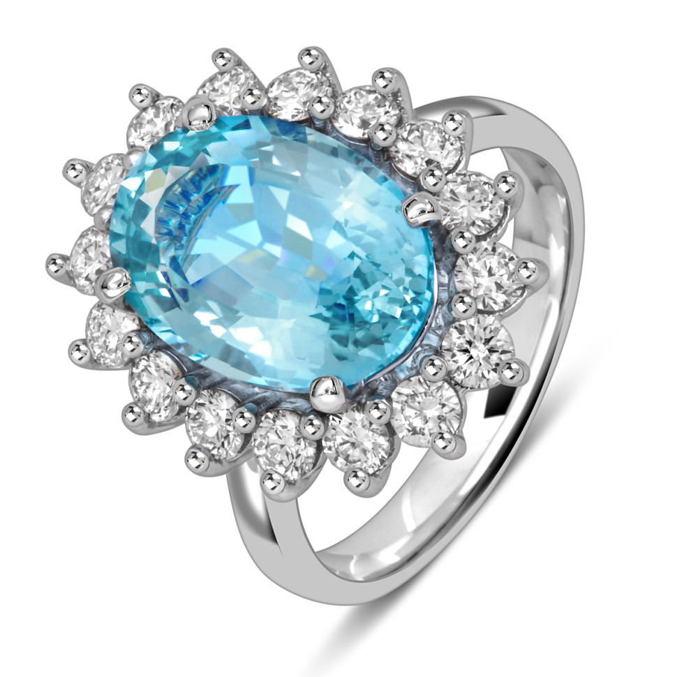 Кольцо из белого золота с бриллиантами и аквамарином (058663)