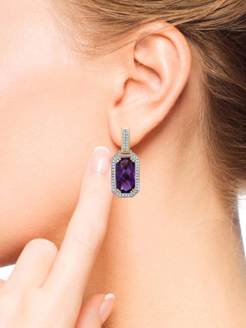 Серьги из жёлтого золота с бриллиантами и аметистами (046727)